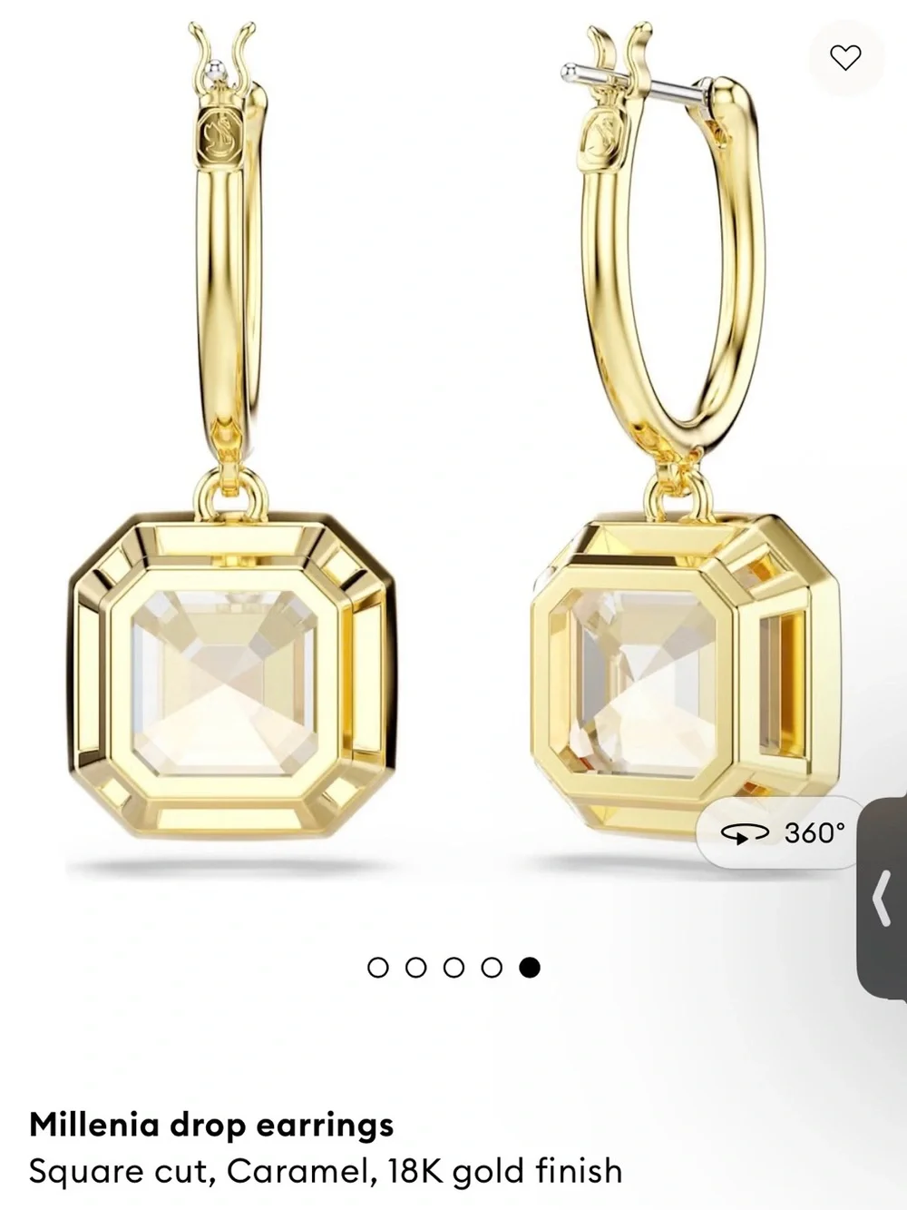 Swarovski Millenia drop earrings Square cut, Caramel, 18K gold finish 🌸